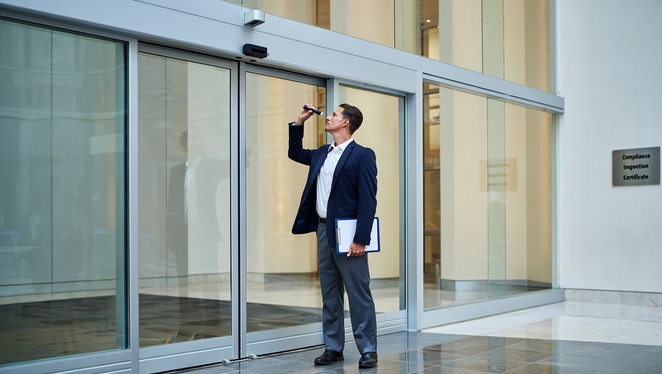 AAADM Inspection by a guy in a suit in front of a building