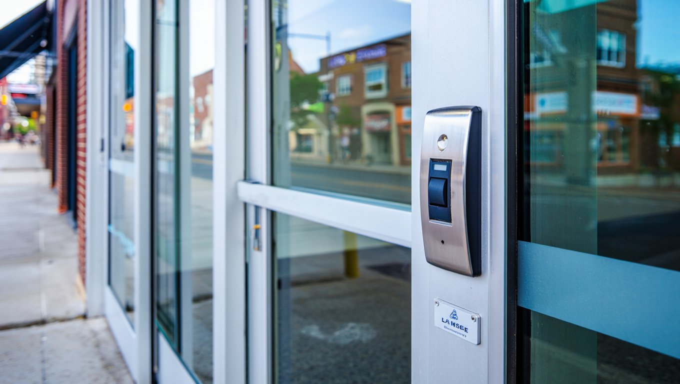 Retail storefront glass doors requiring commercial entrance service in NY and NJ
